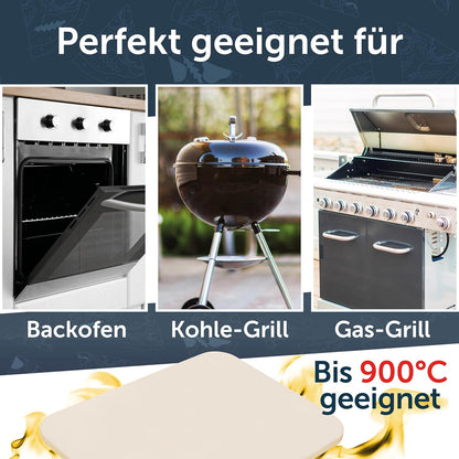 3-in1 Pizzastein Set für Ofen & Grill bis 900°C, 1) Pizzastein mit Schaufel