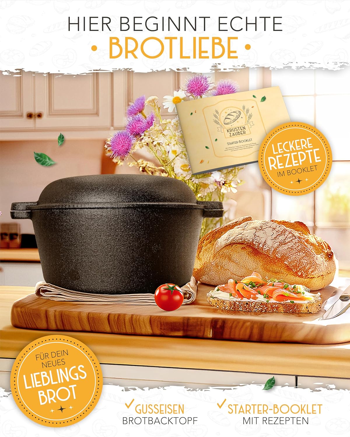 Gusseisen-Brotbacktopf mit Deckel, Topf 4,7l - einzeln