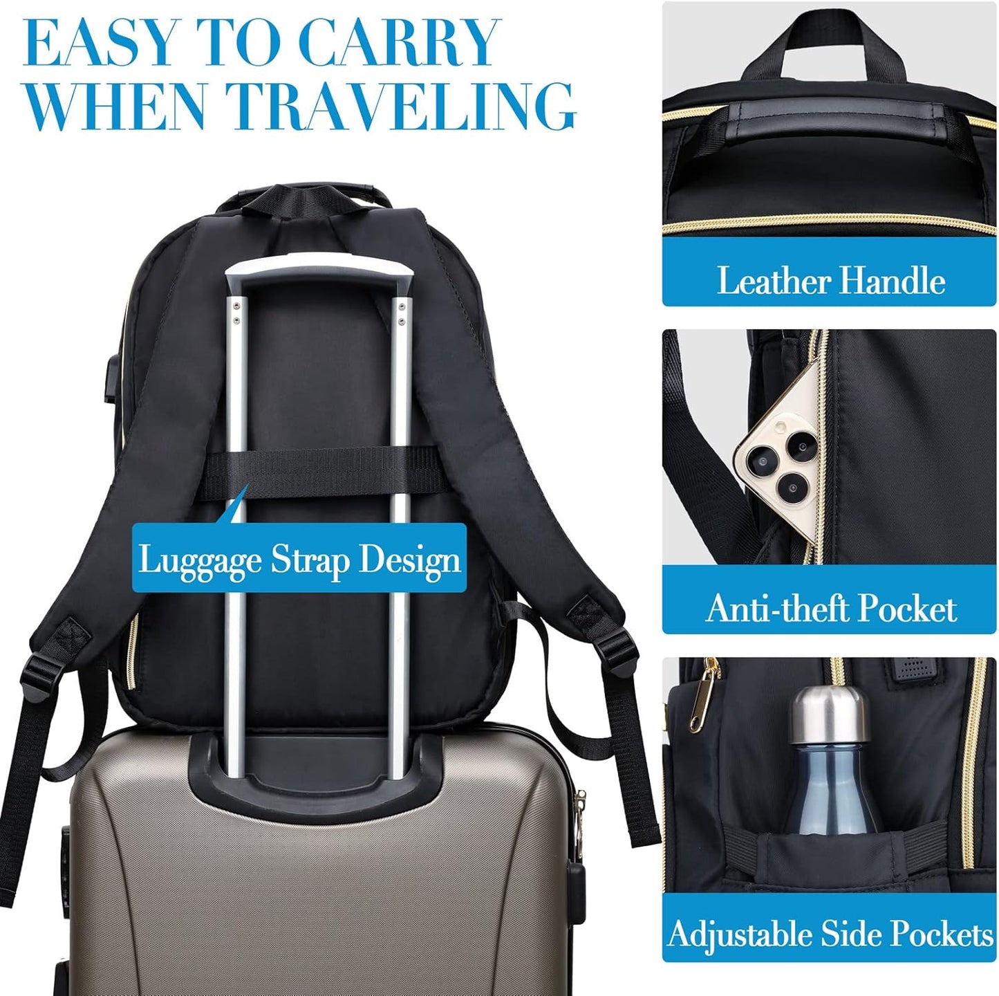 Stylischer Schulrucksack mit USB-Port, 15.6" Schwarz