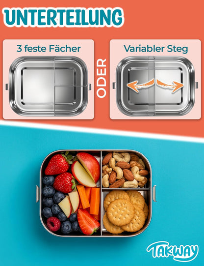 Edelstahl Brotdose mit 3-Fach Unterteilung (800ml), Capybara 3-Fächer