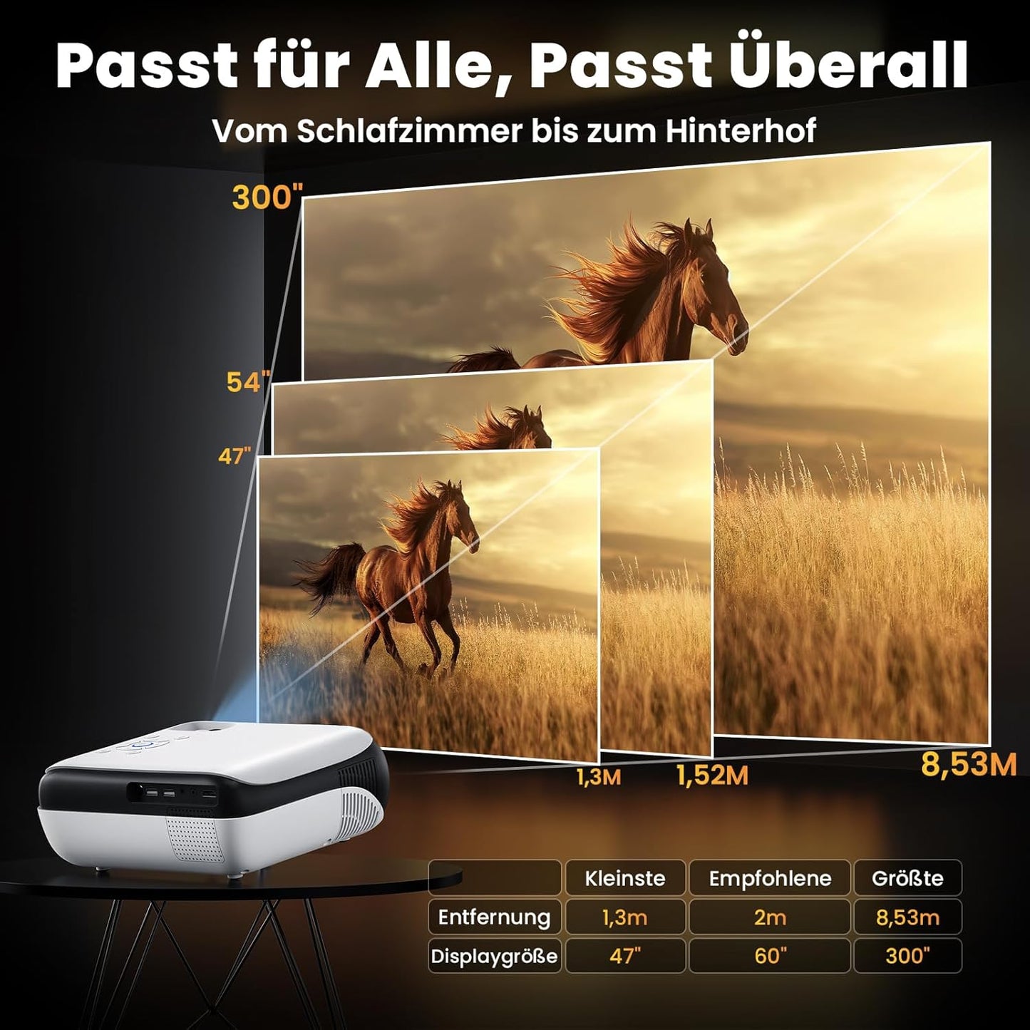 Full HD Mini Beamer 4K-Unterstützung für Heimkino, 9500Lumens
