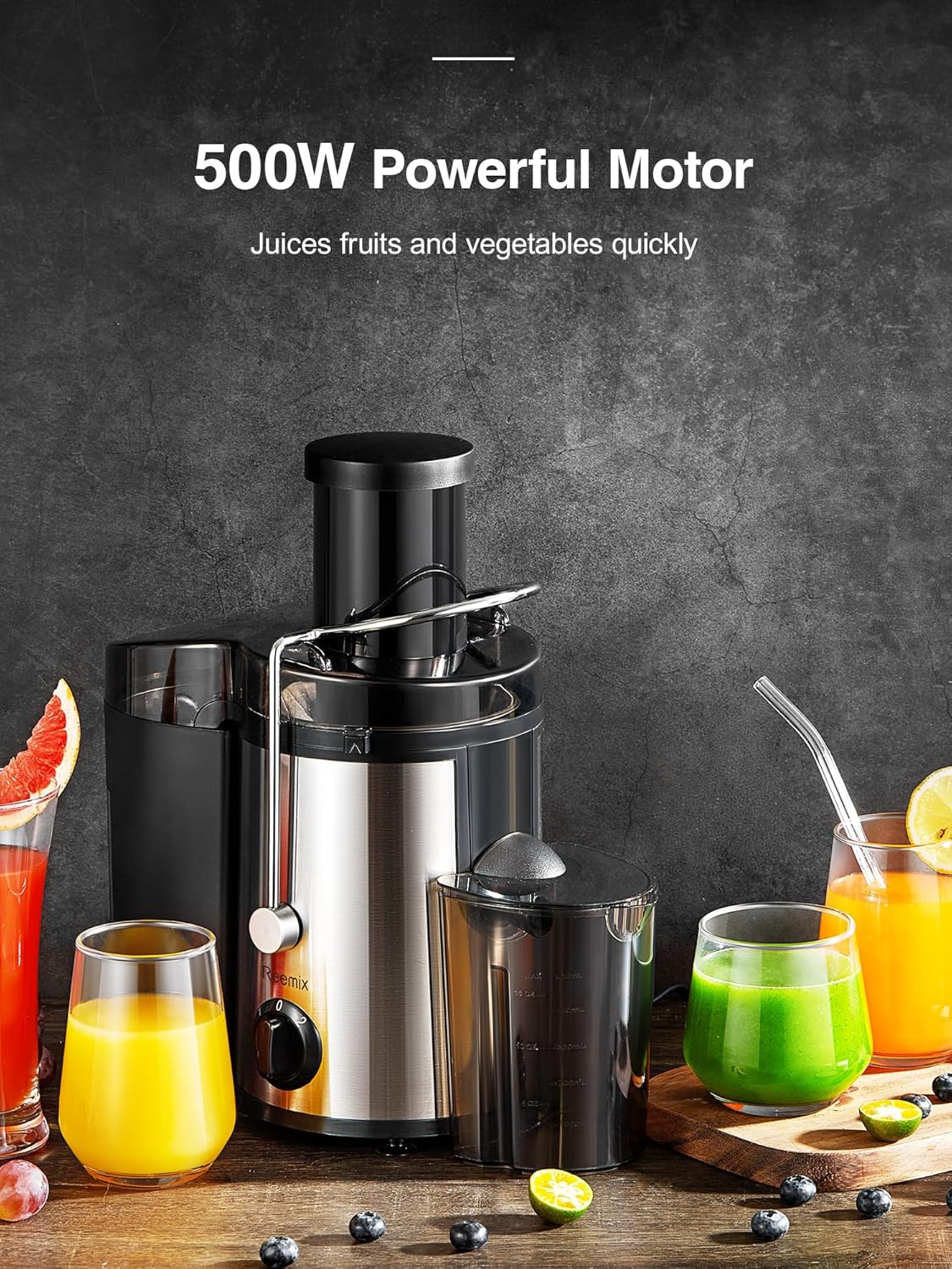 Entsafter für Gemüse & Obst, 500W Black