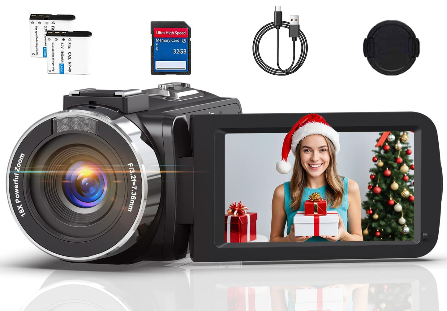 4K Camcorder mit IR-Nachtsicht und 18x Zoom, Schwarz