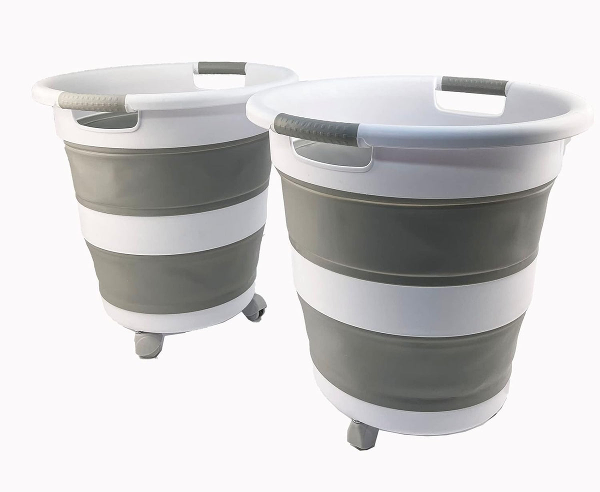 Faltbares Wäschekorb-Set mit Rädern, Grau (2er-set)