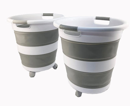 Faltbares Wäschekorb-Set mit Rädern, Grau (2er-set)