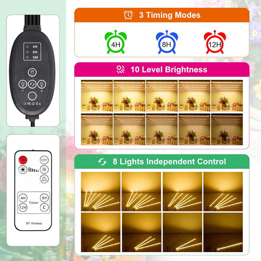 8er-Set LED-Pflanzenwachstumslichtstreifen mit Timer