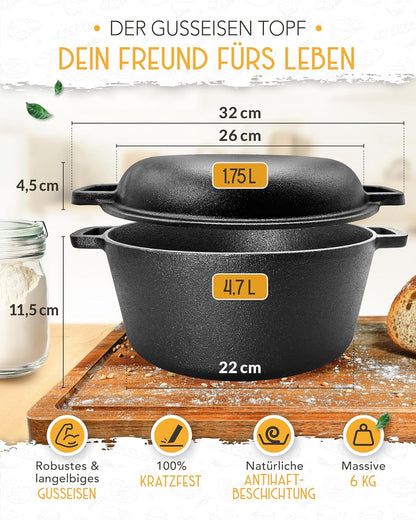 Gusseisen-Brotbacktopf mit Deckel, Topf 4,7l - einzeln