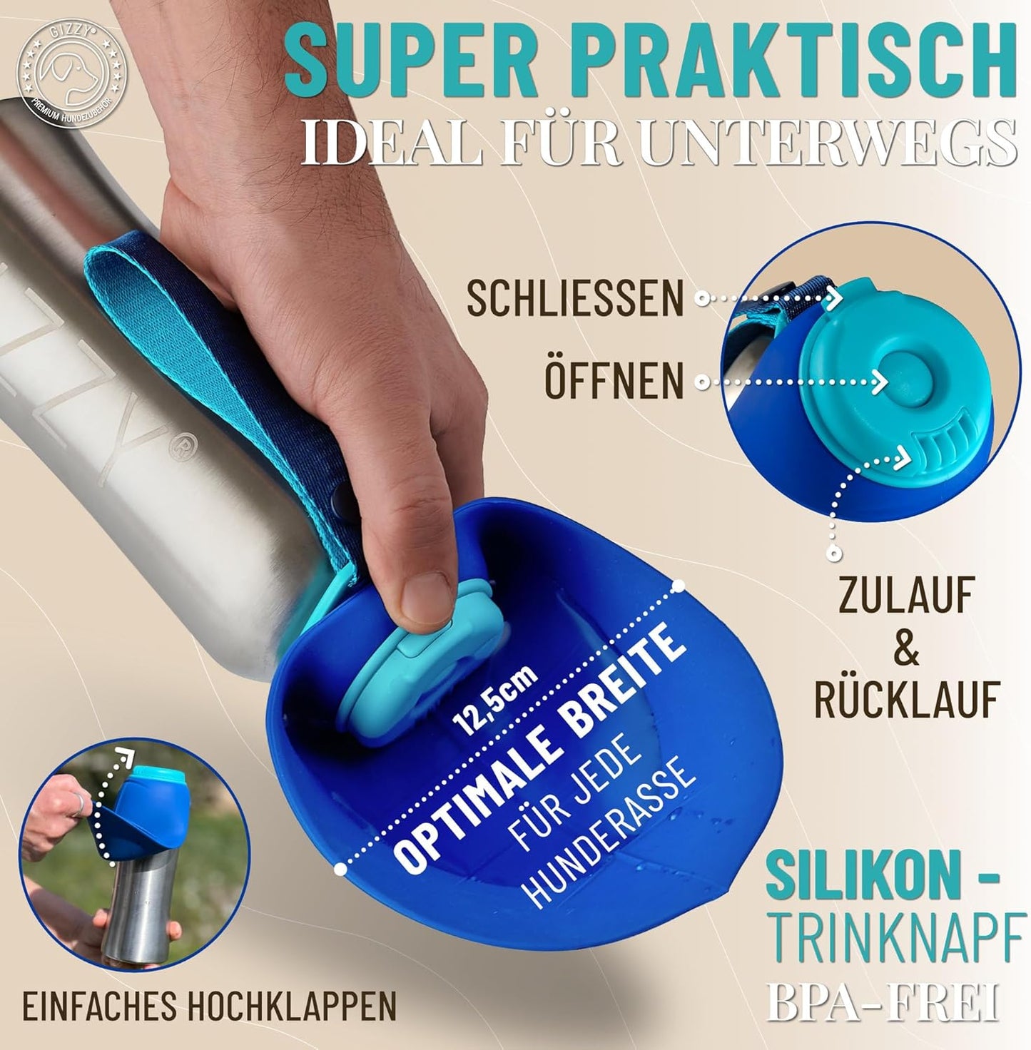 Trinkflasche für Hunde für unterwegs, Ozeanblau 800 ml
