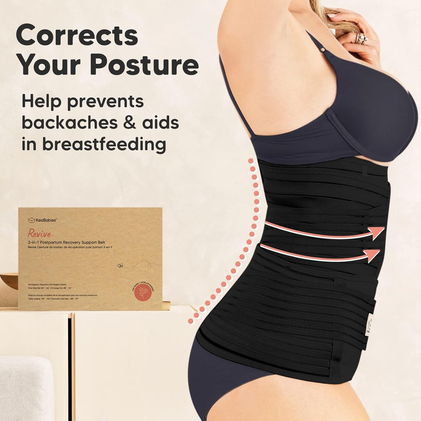 Postpartum Gürtel 3 in 1 für Rückbildung und Bauchstütze, M/L Midnight Black