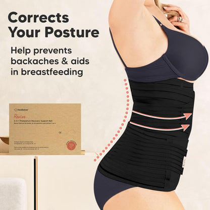 Postpartum Gürtel 3 in 1 für Rückbildung und Bauchstütze, M/L Midnight Black