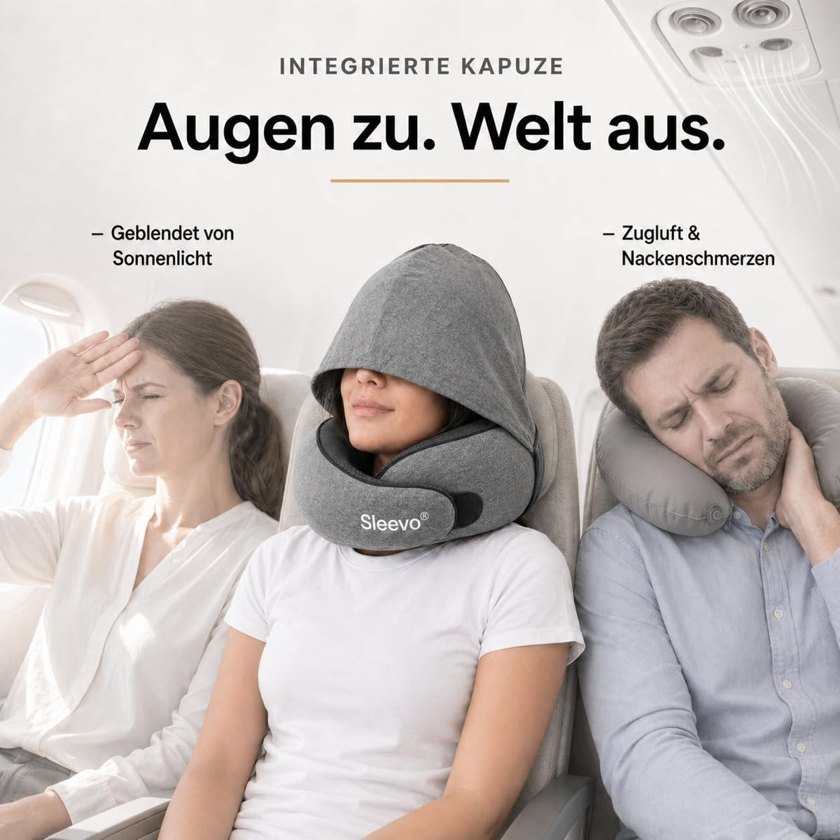 Nackenkissen mit Kapuze, Grau L