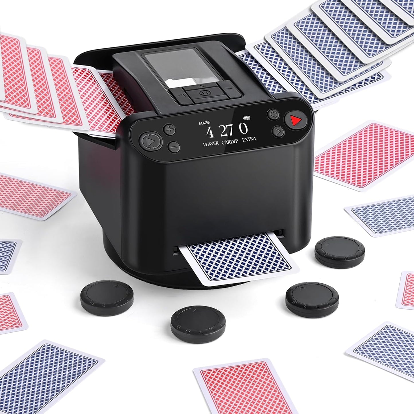 Automatischer Kartenmischer für 12 Decks mit Verteiler, Schwarz