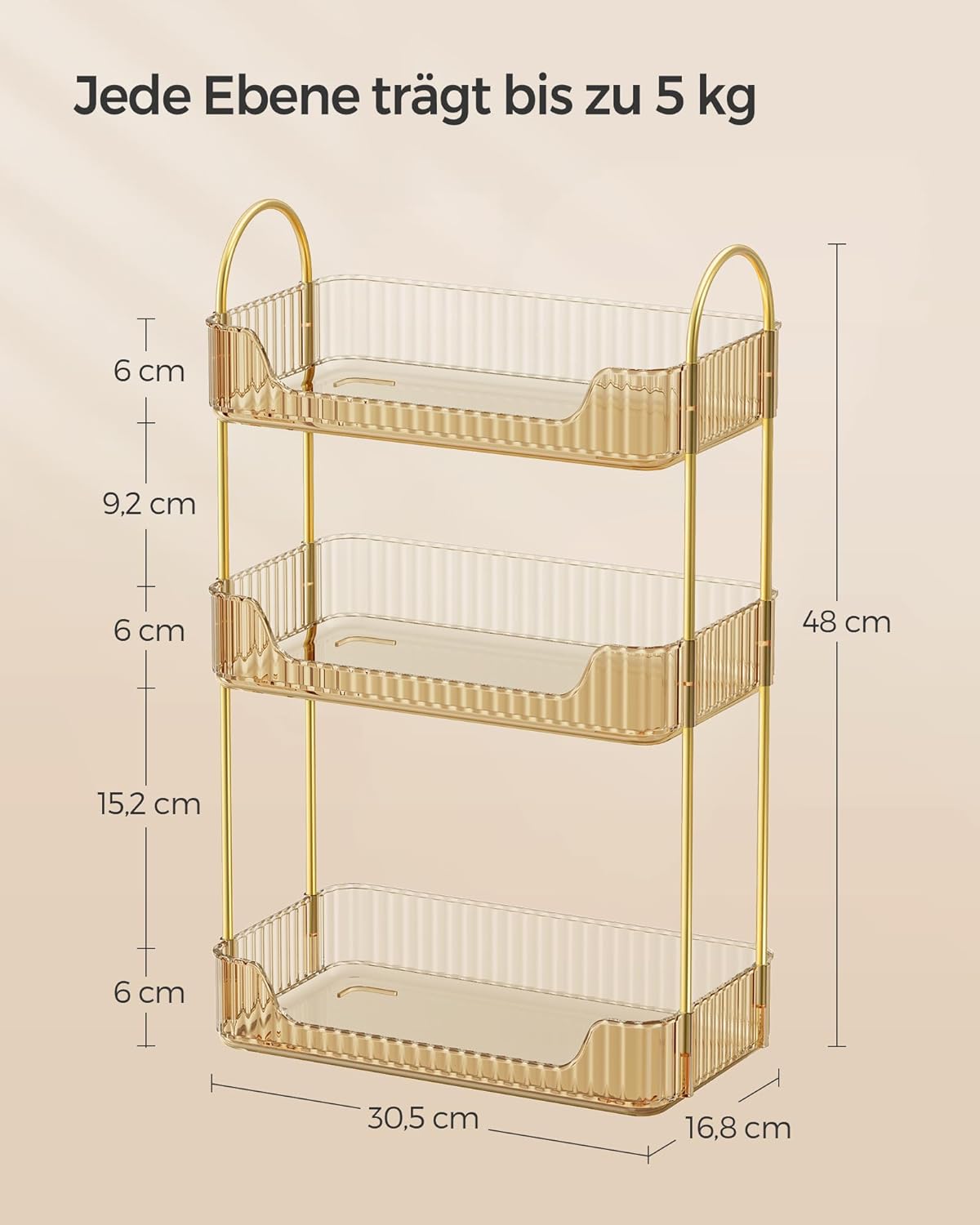 Make-up Organizer mit 3 Ebenen, Champagnergold
