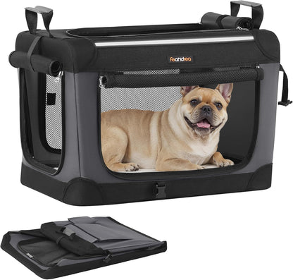 Faltbare Hundetransportbox mit 4 Türen, Griffen und Taschen, PDC016B01, M (60 x 42 x 42 cm)