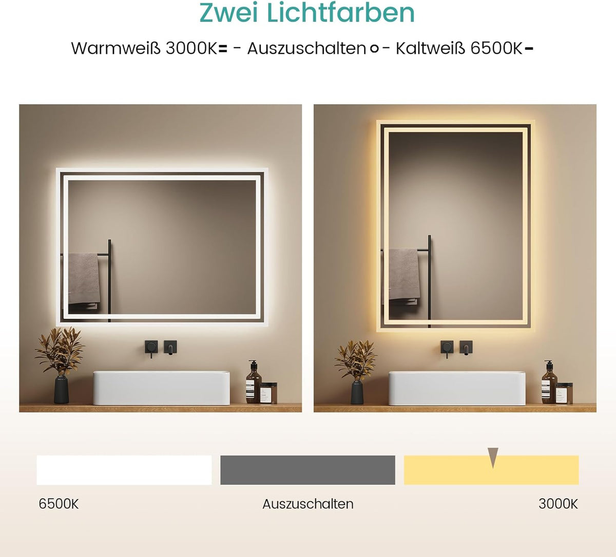 LED Badspiegel, 60L x 80B cm