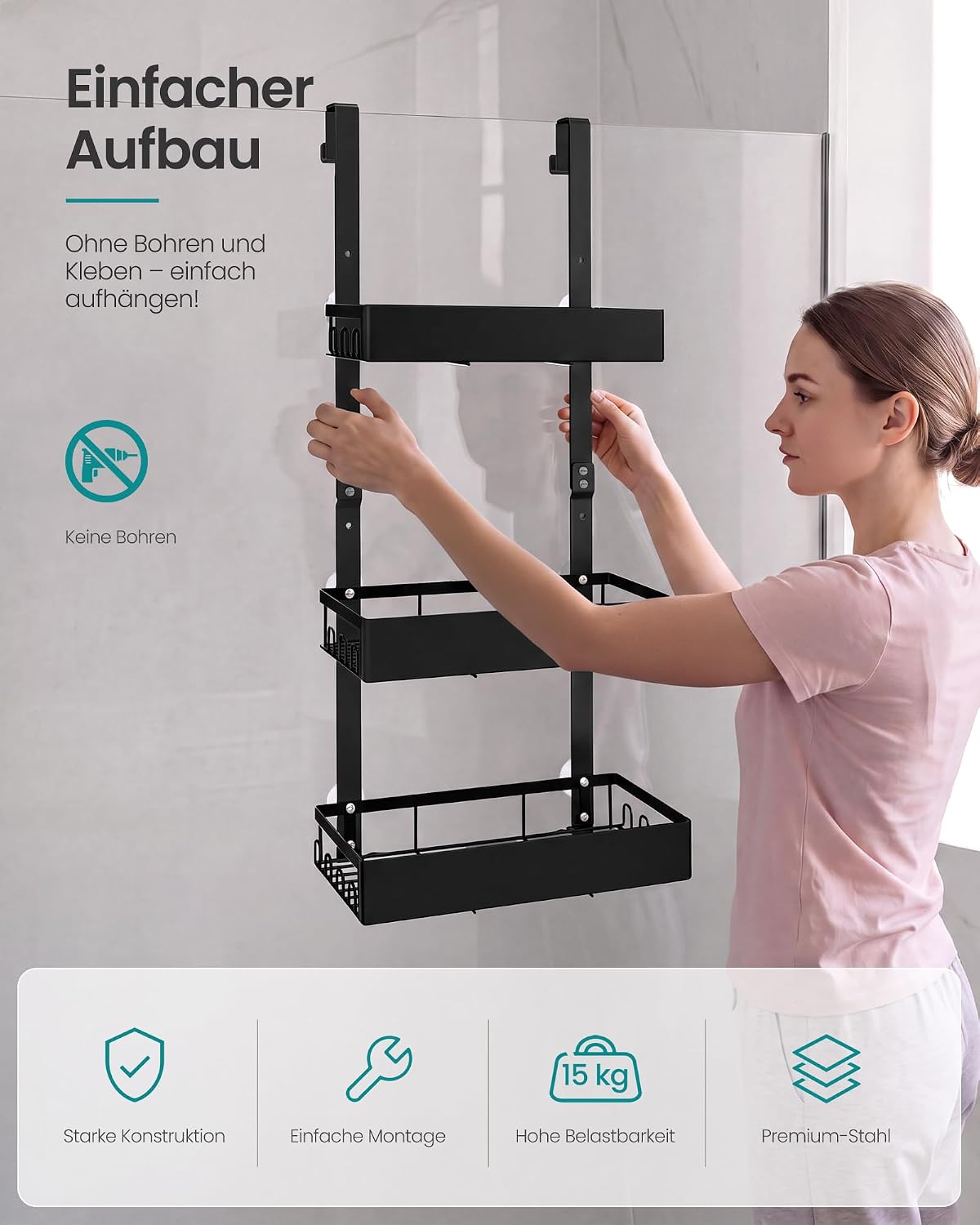 3-stufige Duschablage, Schwarz 3 Ebenen
