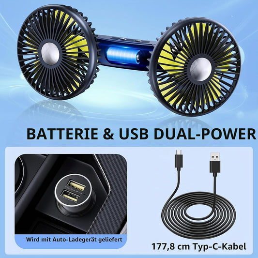 Auto-Rücksitzventilator mit einziehbarem Arm, 2000 mAh