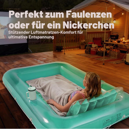 Aufblasbarer Sonnenpool mit abnehmbarem Kissen und Getränkehalter, Cyan L