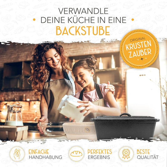 Brotbackform mit Deckel inkl. Gärkorb, Kastenform Gusseisen