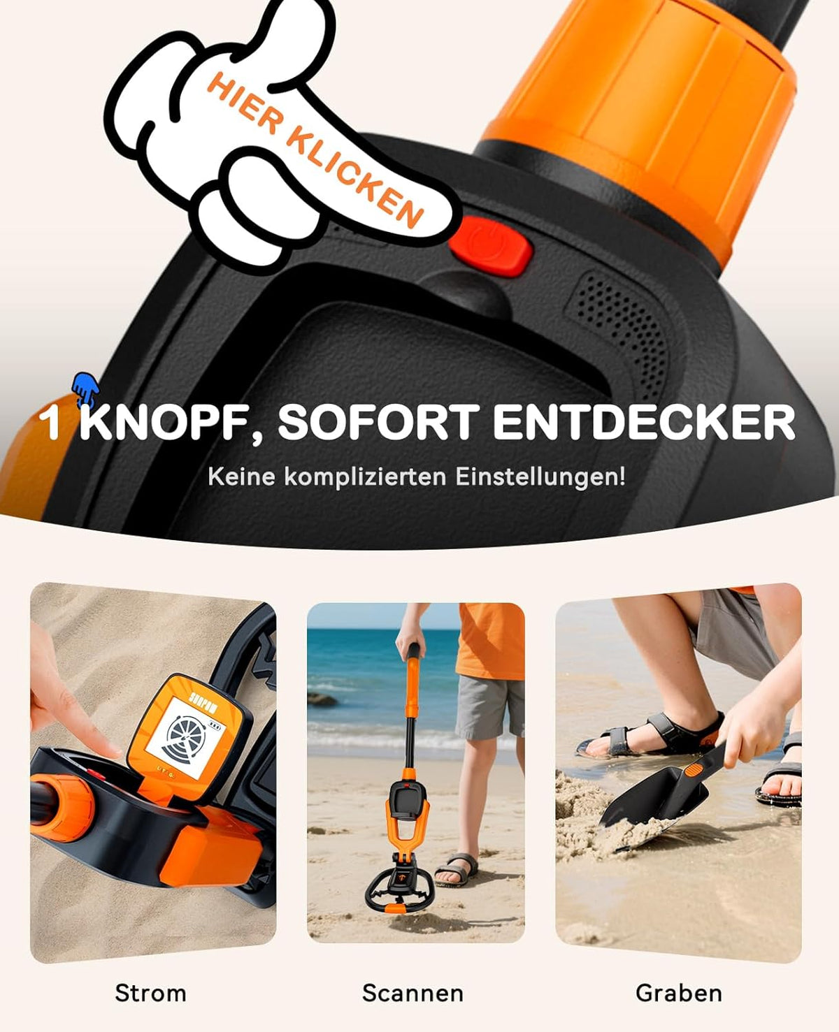 Metalldetektor-Set für Kinder, Schwarz/Orange