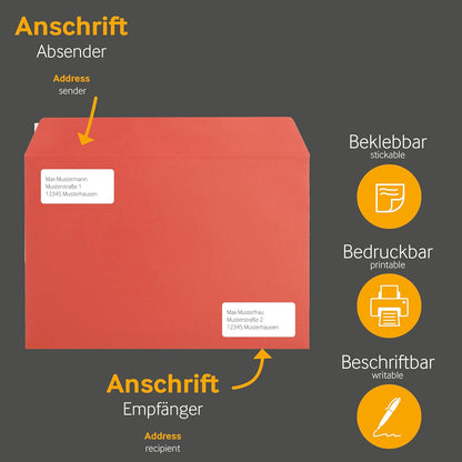 50 rote Briefumschläge DIN C4 mit Haftklebung, DIN C4 Rot-50