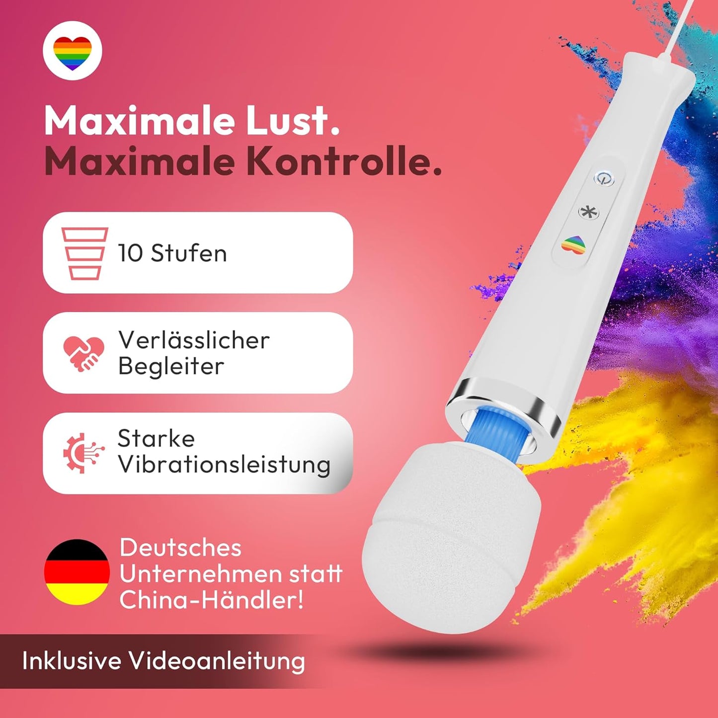 Magic Wand Massagestab mit Kabel & App-Steuerung, 20 Modi, Weiss