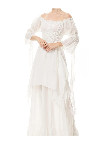 Mittelalter Renaissance Kleid mit Korsett-Gürtel, Weiss XL
