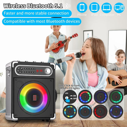 Karaoke-Maschine mit 2 kabellosen Mikrofonen, Schwarz