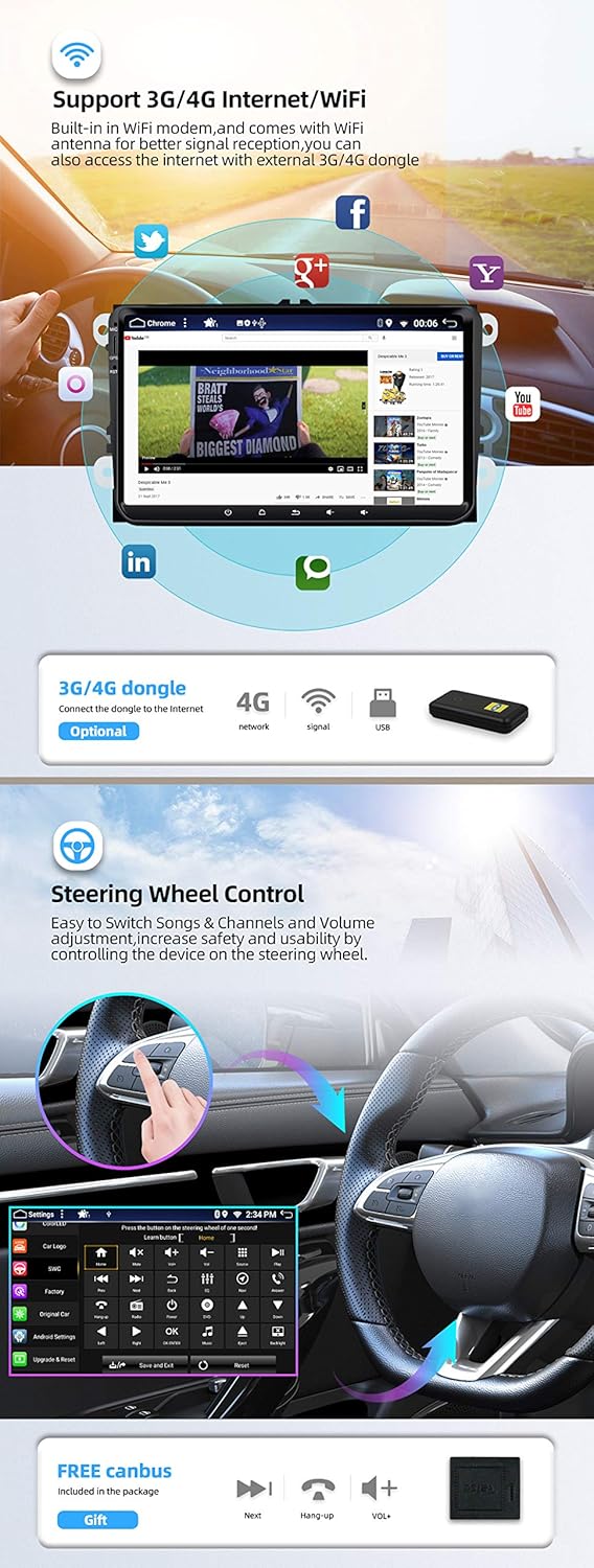 Android 10 Autoradio für VW/Skoda/Seat mit Carplay & DSP, AC8257-2G32G-8 Core
