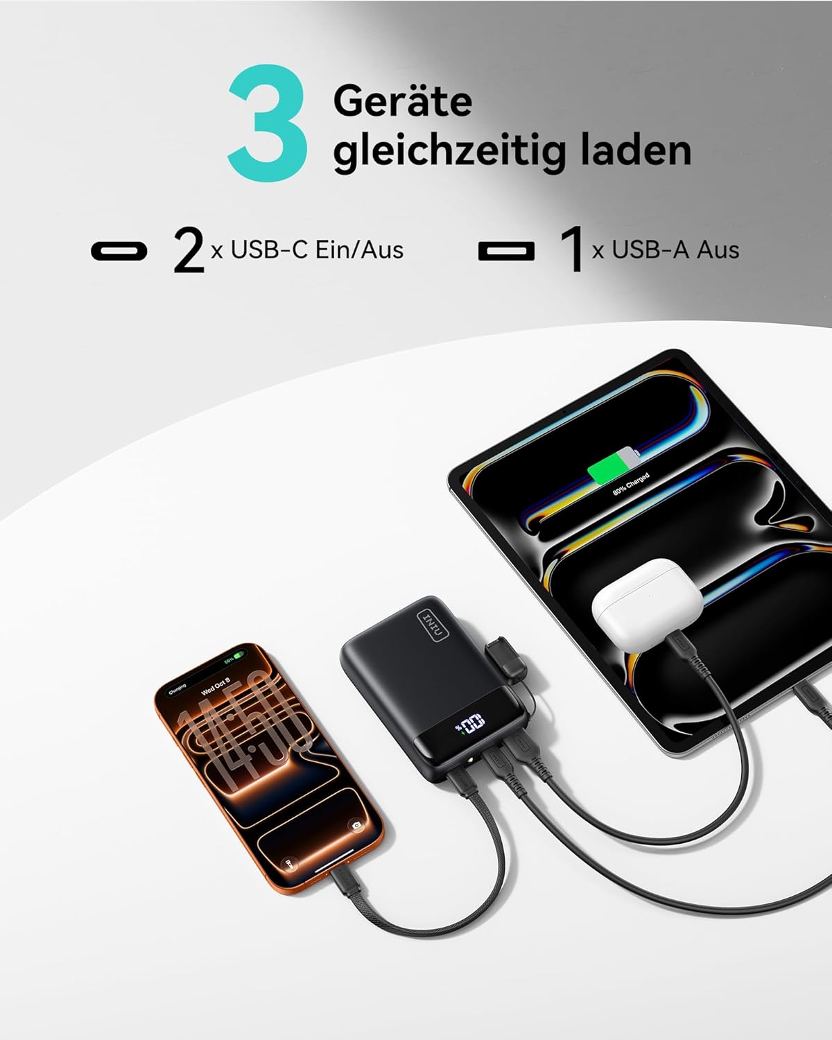 Powerbank mit Schnellladefunktion, Mini Grösse Schwarz