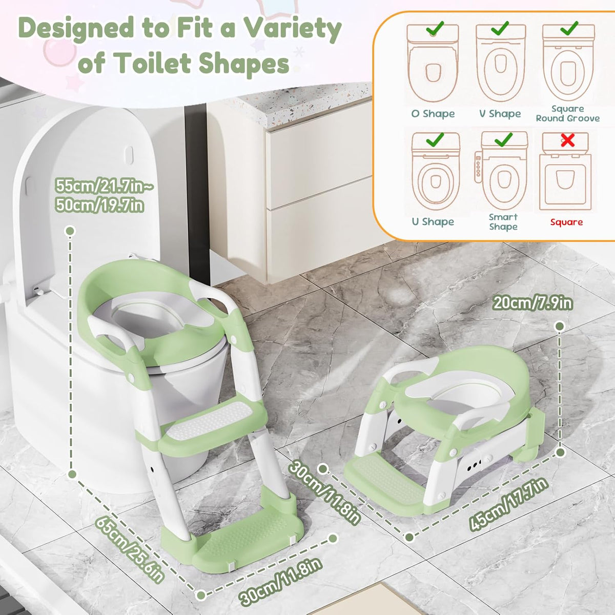 3-in-1 Toilettensitz mit Treppe für Kinder, Grün
