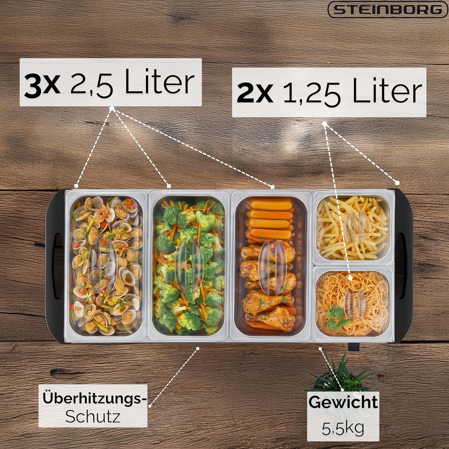 Buffetwärmer mit 5 Speisebehältern