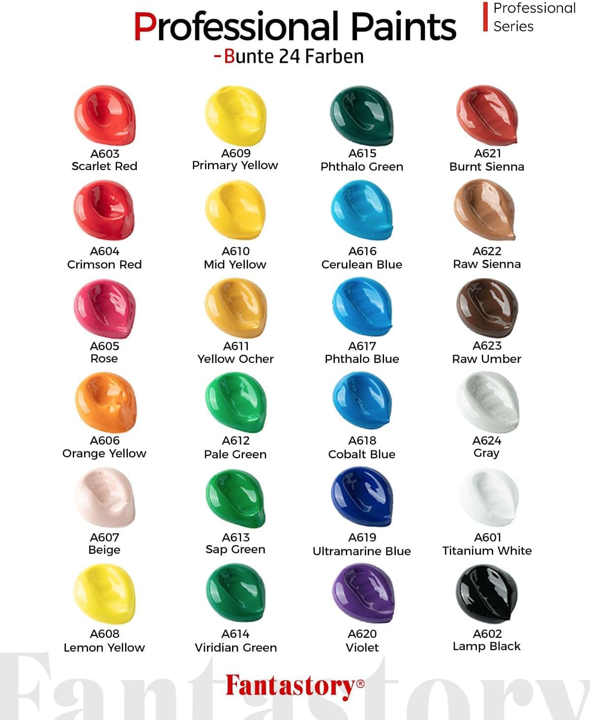 24-teiliges Acrylfarben Set mit 12 Pinseln, Rot, Sienna, Gelb, Grün, Blau, Rosa, Grau, Sienna, Purpur