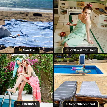 Fouta Bali Premium Strandtuch, Denim-blau 200/200cm