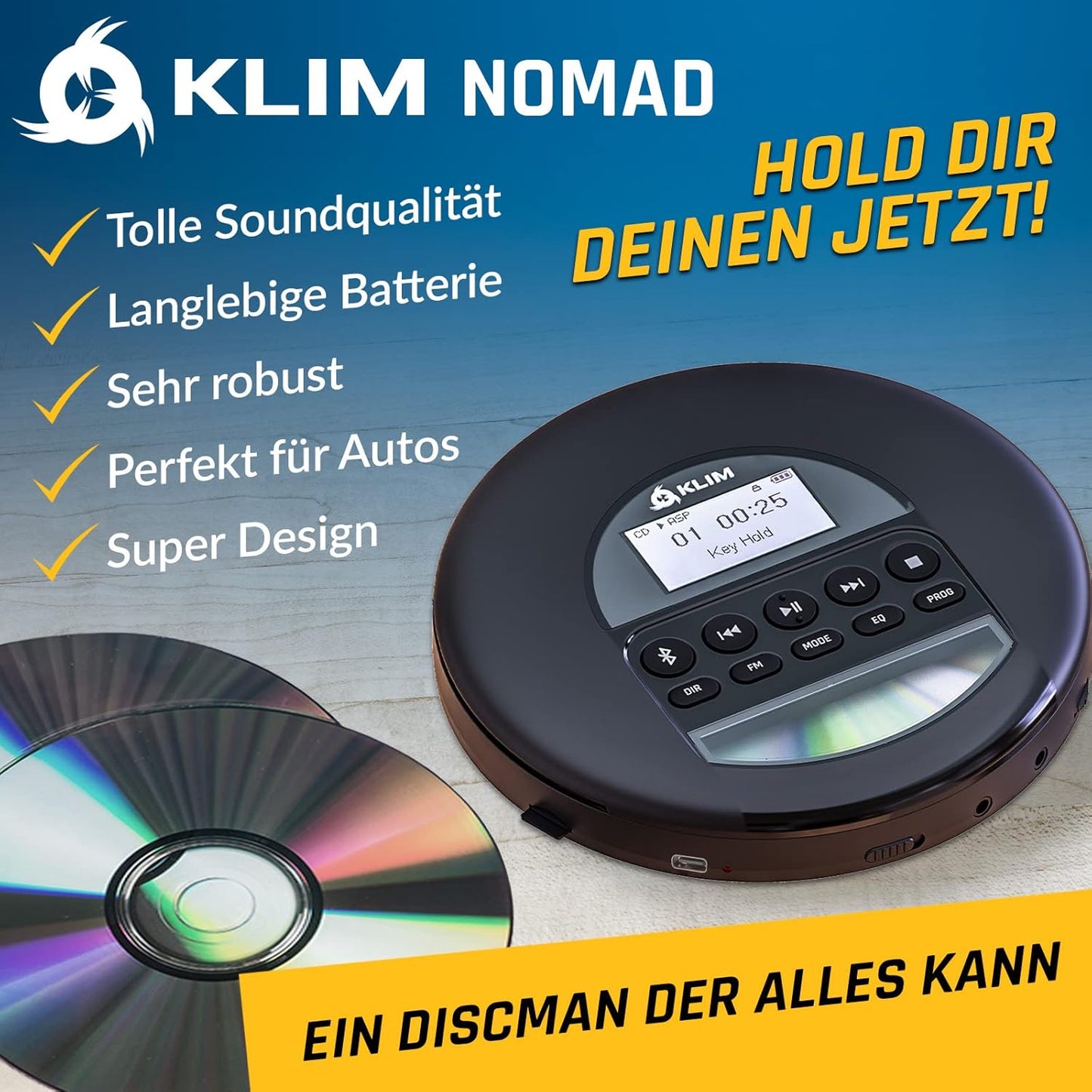 Tragbarer CD-Player mit Bluetooth, Schwarz