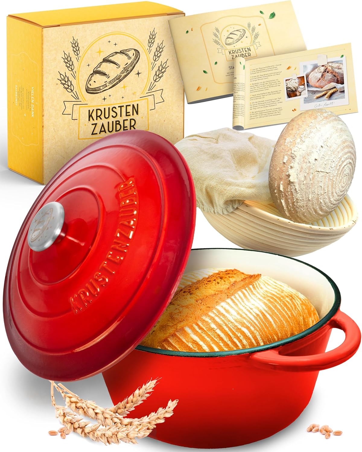 Gusseisen-Topf mit Gärkorb, Emaille Rot Topf