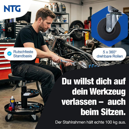Höhenverstellbarer Werkstatthocker mit Rollen