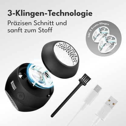 Mini Fusselentferner mit Ersatzklingen & Reinigungspinsel, Schwarz - 400mah