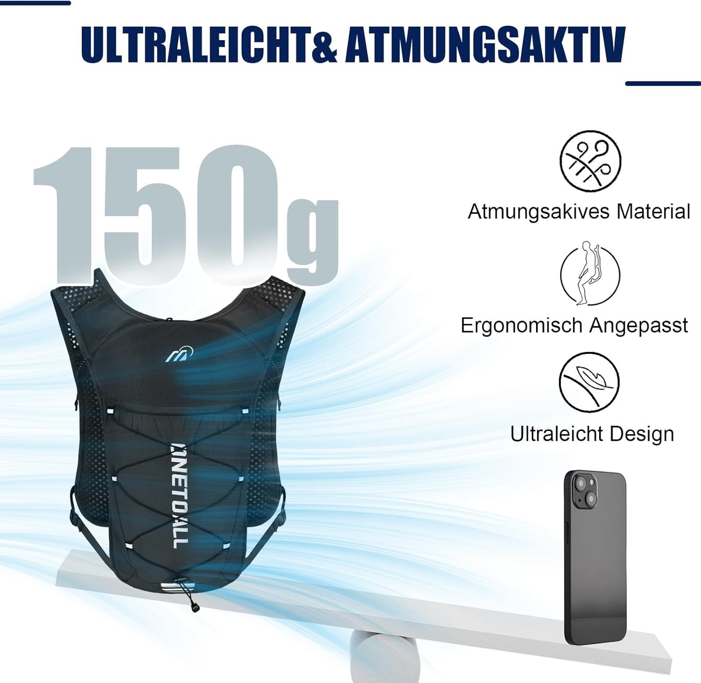 Laufweste mit Trinksystem, schwarz mit soft flask