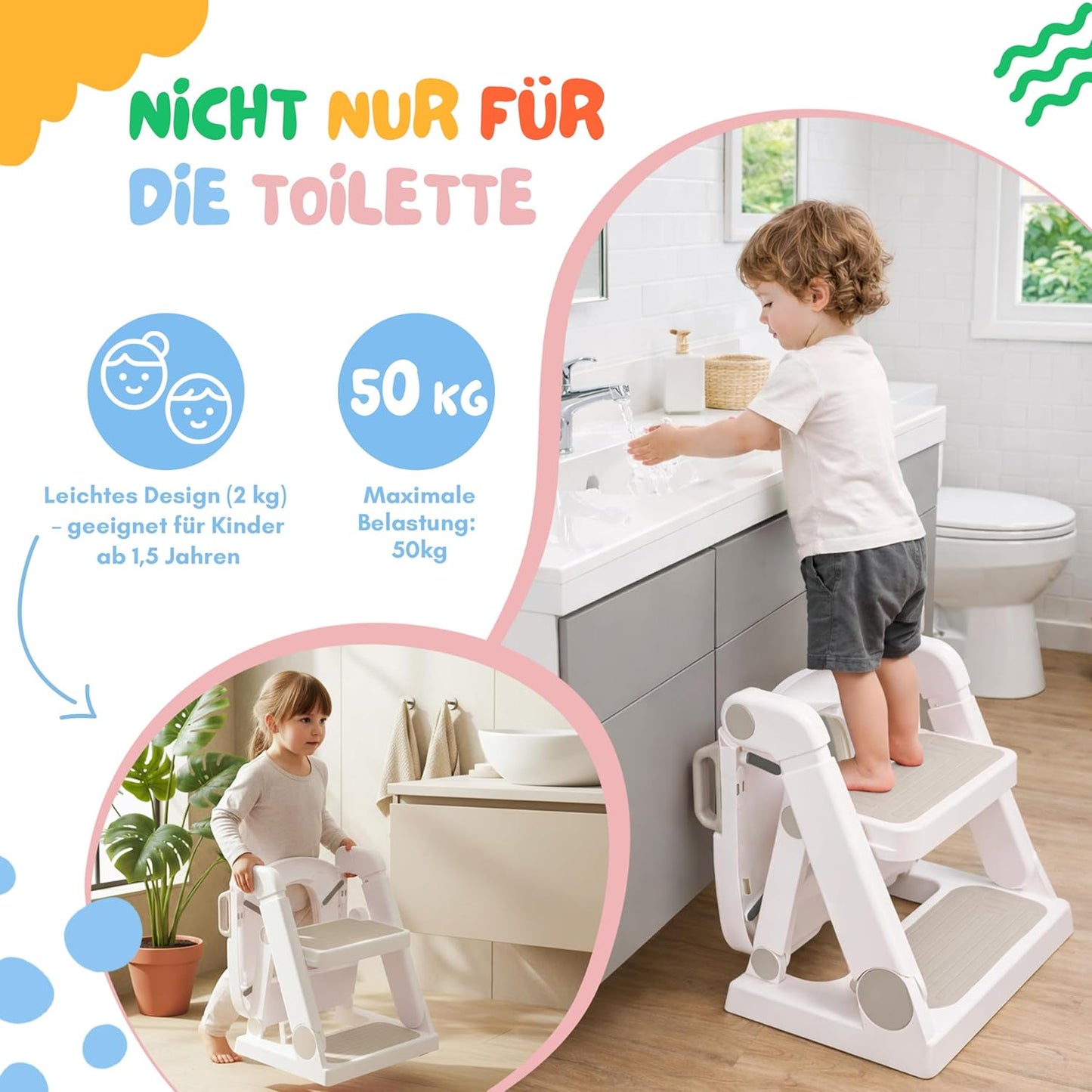 Höhenverstellbarer Toilettentrainer mit Treppe, Beige