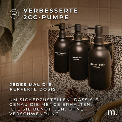 3er Set Shampooflaschen zum Befüllen mit Wandhalterung, Schwarz 3er Set