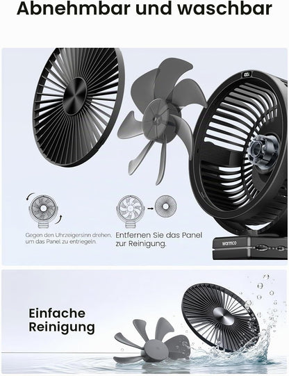 Tragbarer Tischventilator DJ10 mit 720° Drehung & LED-Licht, 10000mAh