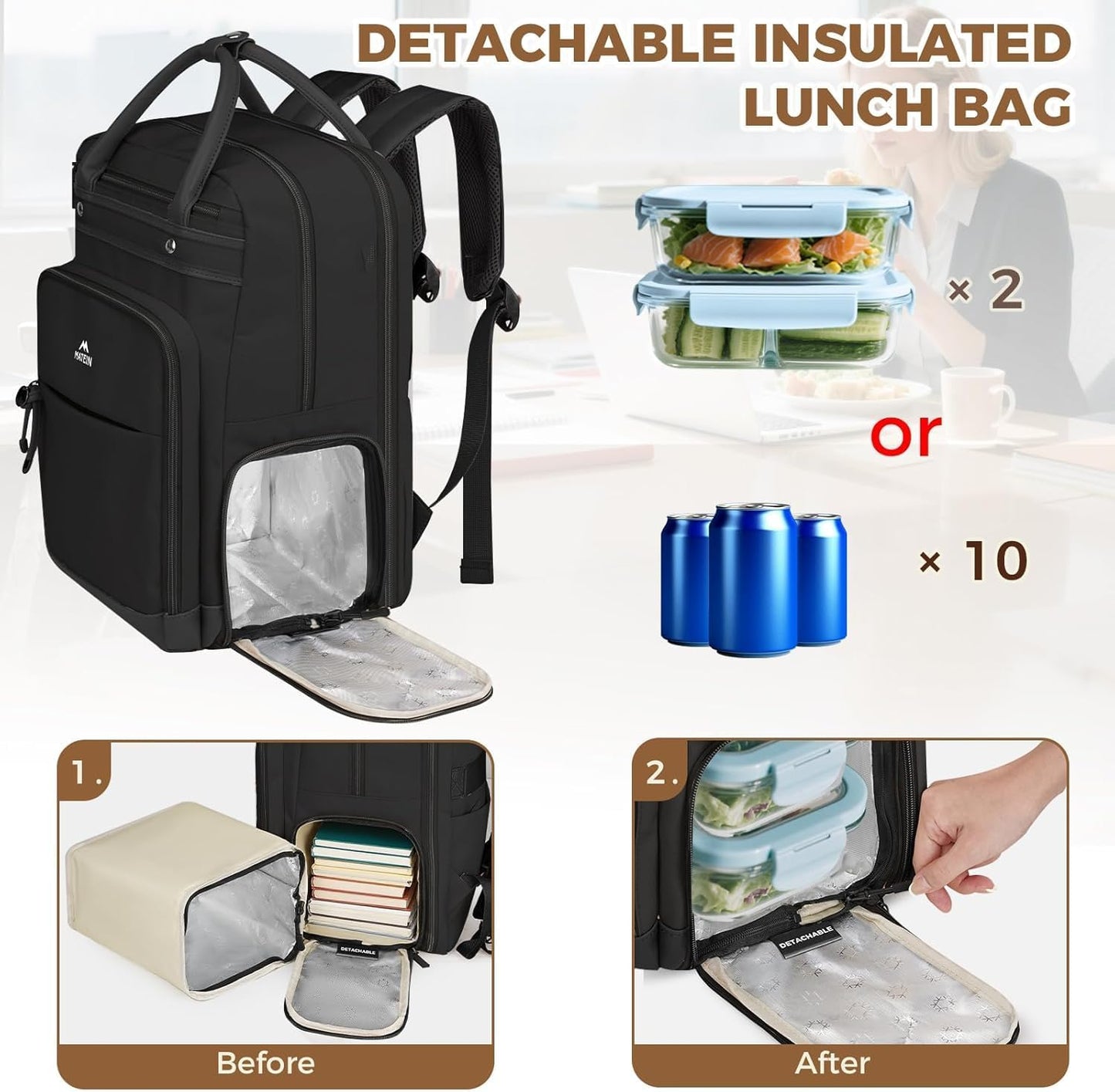 Rucksack mit Kühlfach und Laptopfach, Schwarz