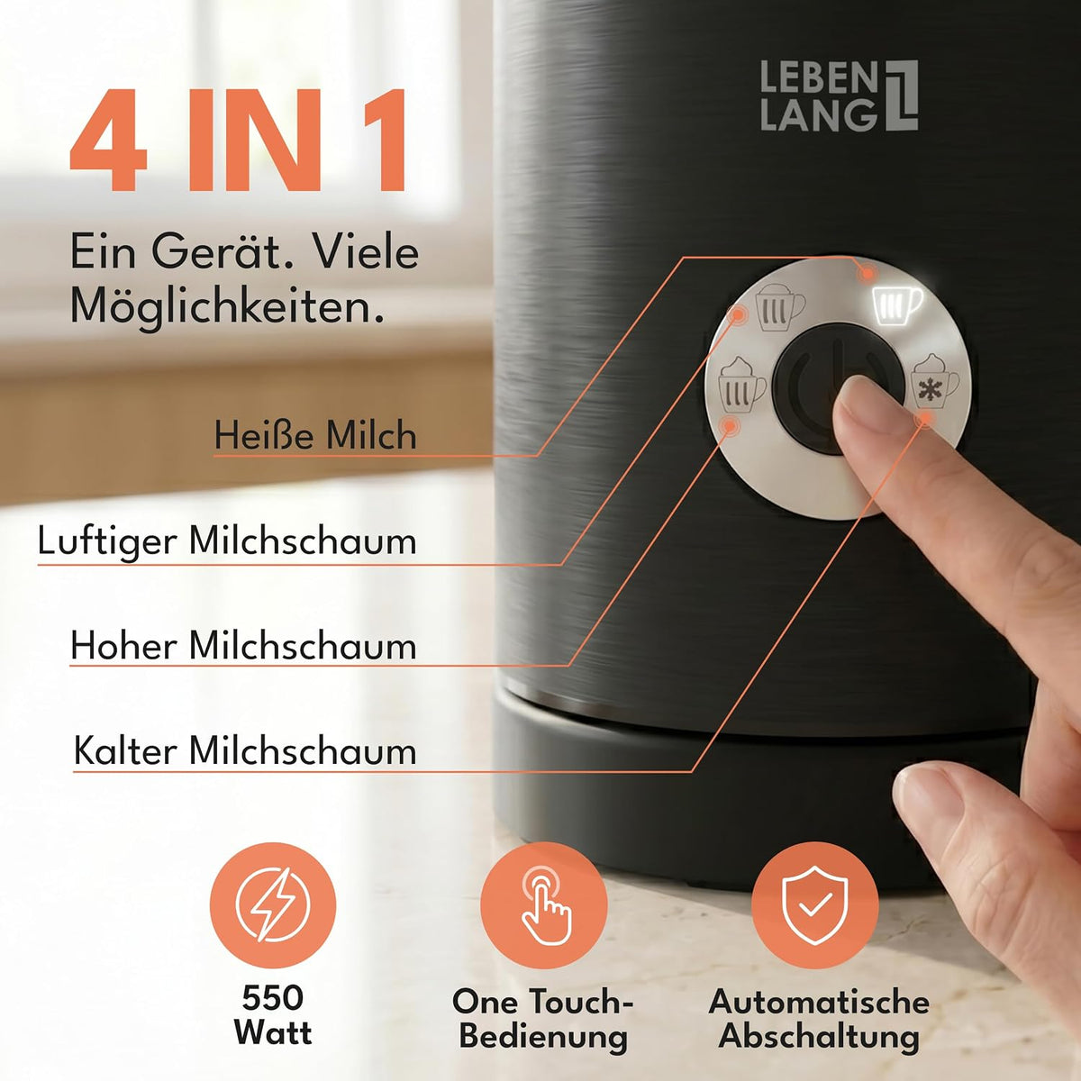 Elektrischer Milchaufschäumer 4-in-1, 300ml, 500W