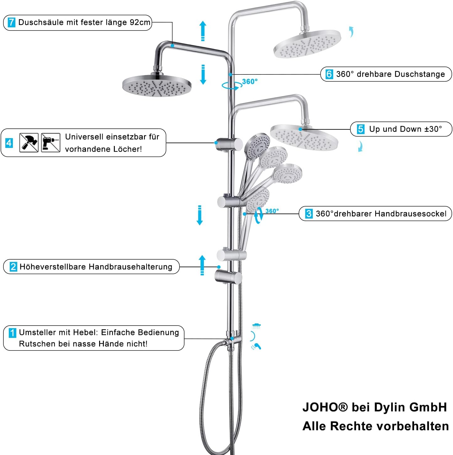 Regendusche ohne Armatur, P-YTD20, P-YTD20 Chrom