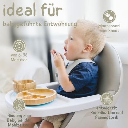 Baby Fütterungsset mit Saugnapf-Schüsseln und Löffel, Blau