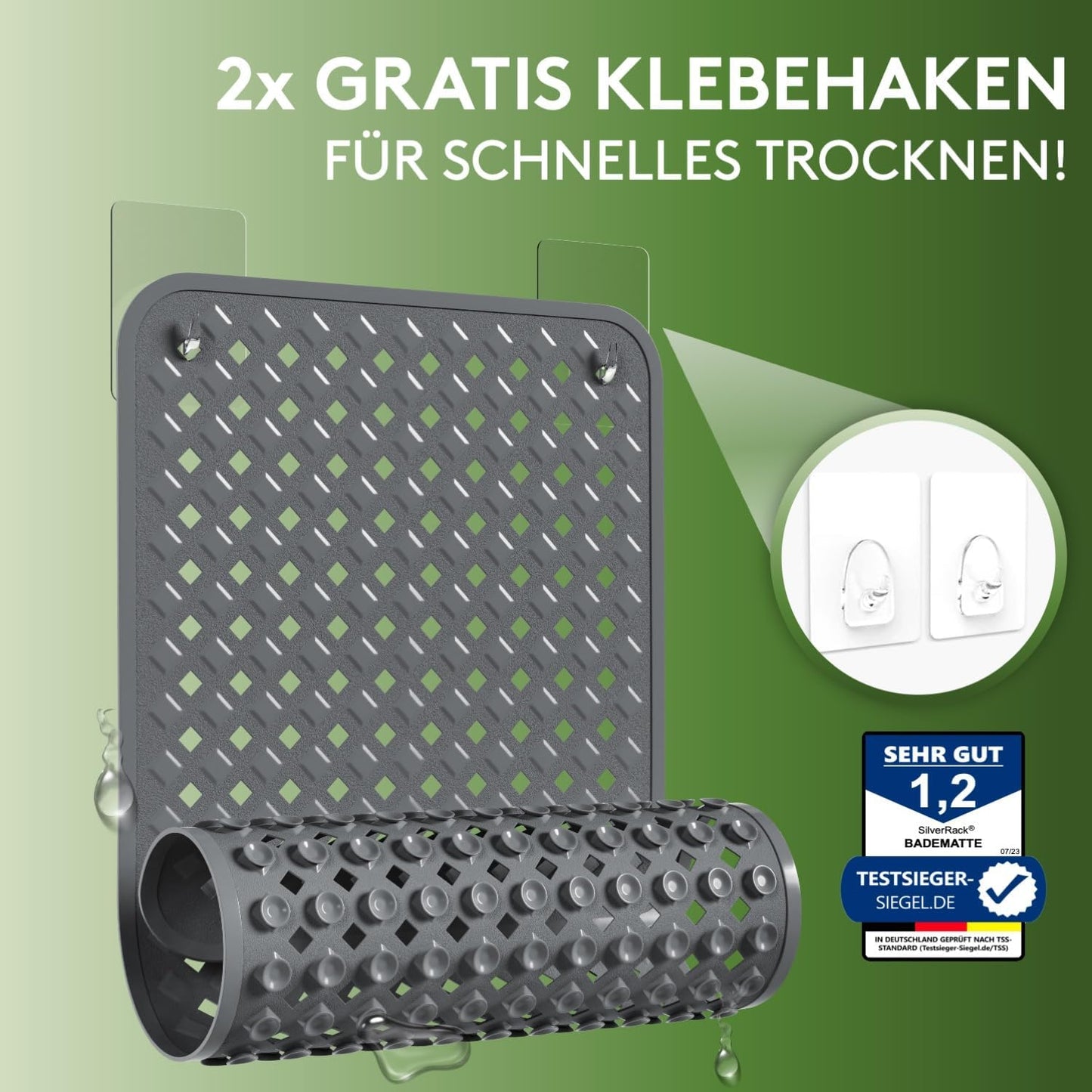 Antirutsch-Badewannenmatte (88x40 cm), 88 x 40 Dunkelgrau