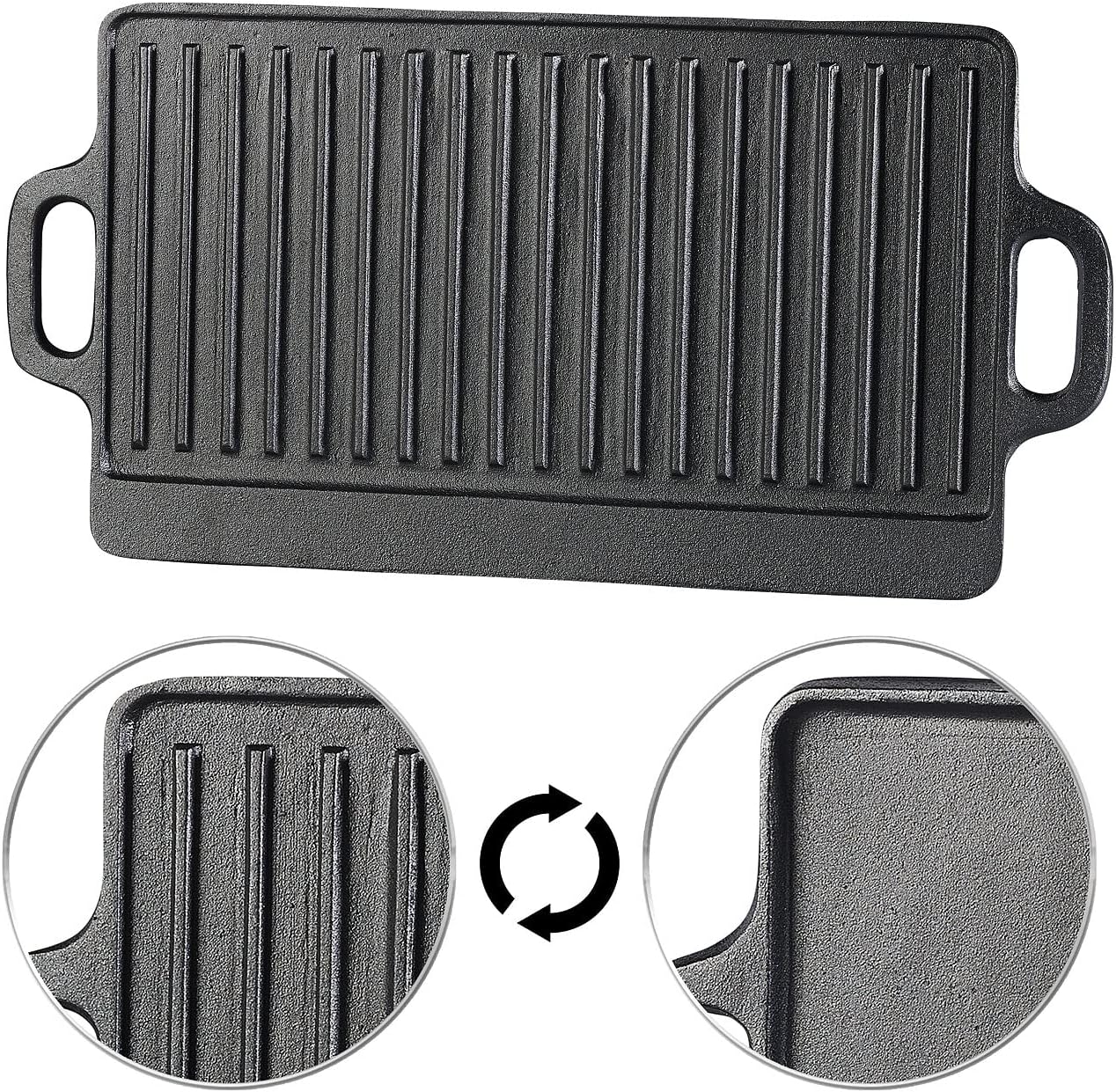 Gusseiserne Wende-Grillplatte, 1er 40 x 20,5 cm
