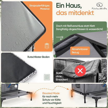 Isoliertes Outdoor-Katzenhaus mit Heizdecke, Grau