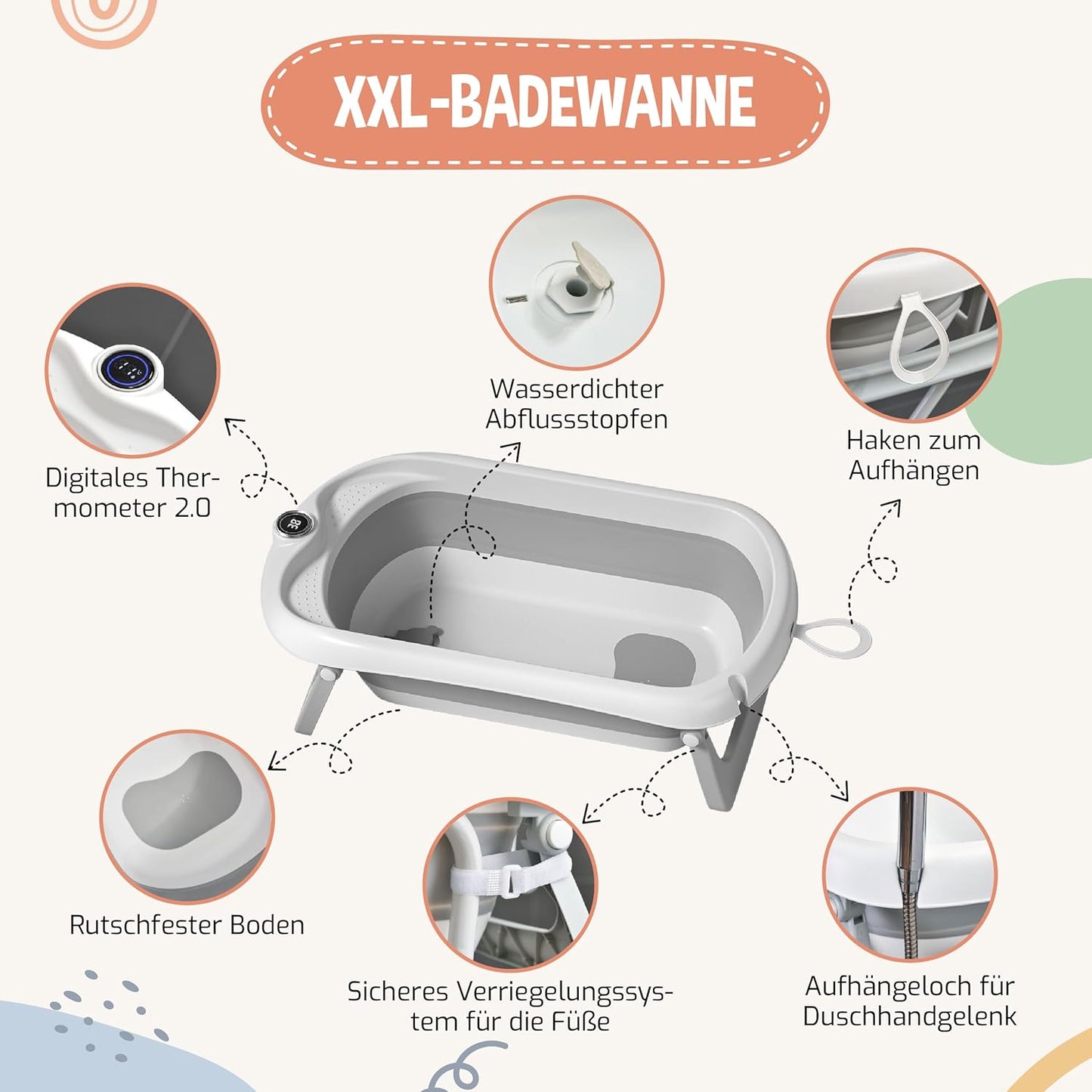 Babybadewannen-Set, Badewanne + Ständer GRAU